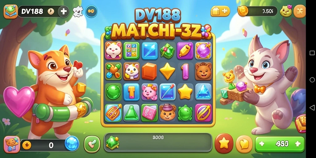 Screenshot utama DV188 menampilkan aksi gameplay Match-3 yang seru.