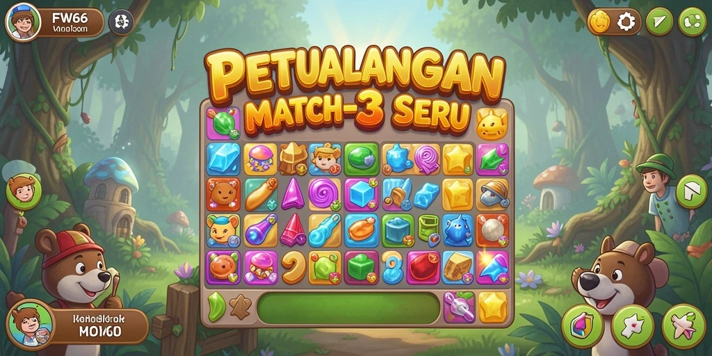 Tangkapan layar FW66 menunjukkan aksi seru mencocokkan ikon Match-3.