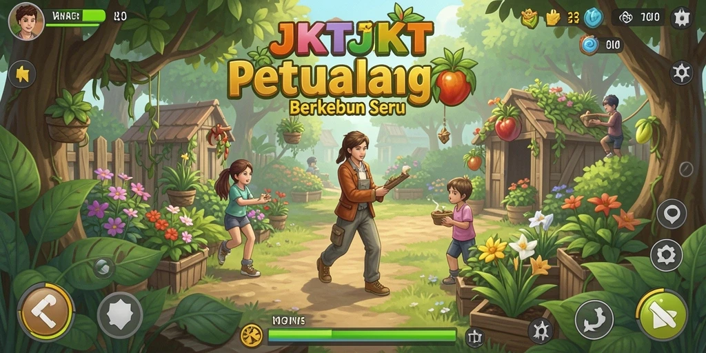 Tampilan gameplay JKTJKT yang menakjubkan dengan berbagai aktivitas berkebun.