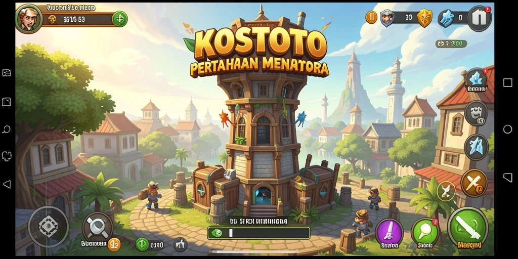 Gameplay seru KOSTOTO dengan menara yang strategis dan musuh beragam.