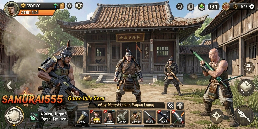 Screenshot utama SAMURAI555 menampilkan aksi samurai dalam gameplay Idle.